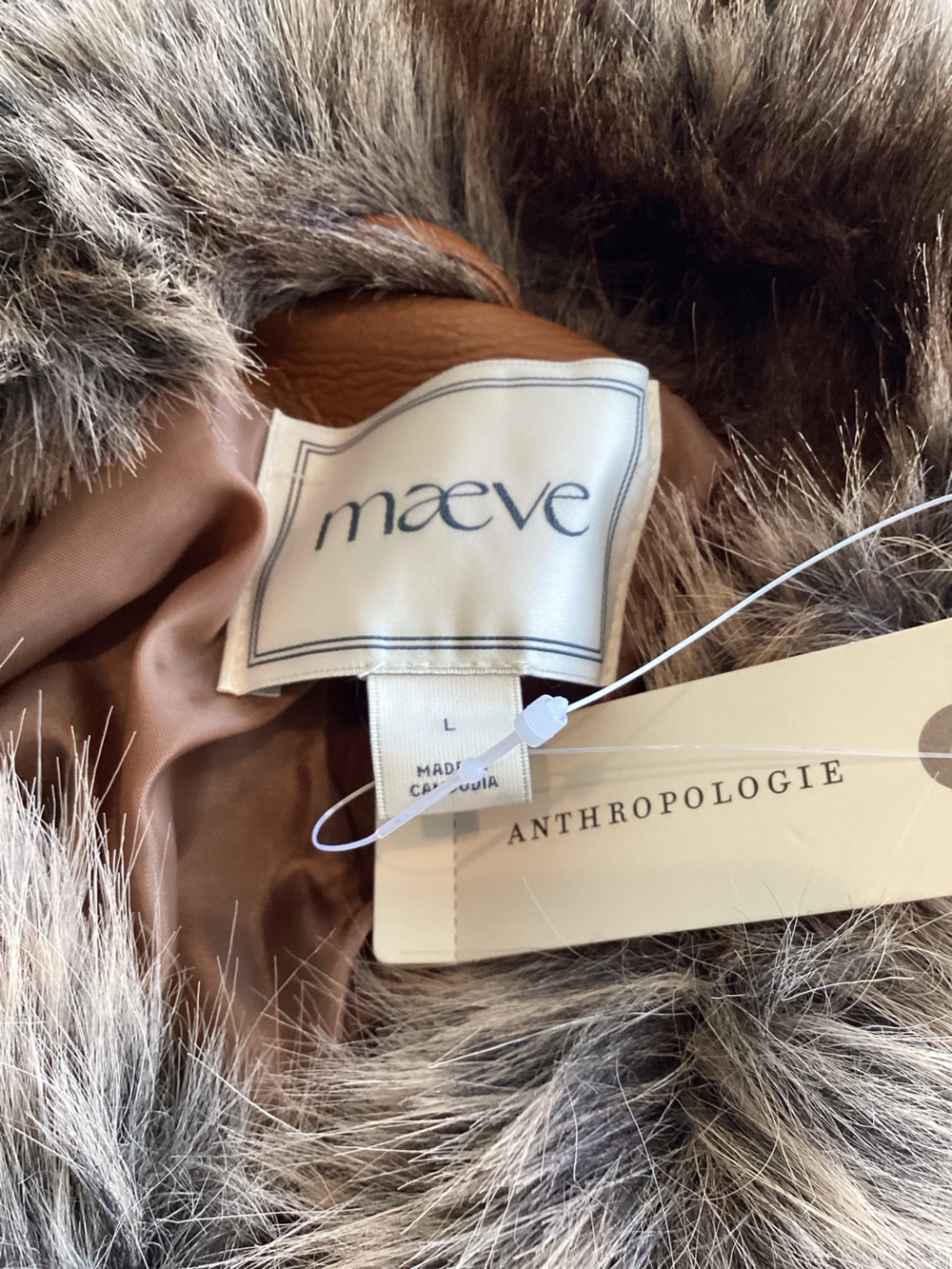 Anthropologie Faux-Fur Cropped Jacket Maeve Rae Collared New Large Brown Mink - Picture 13 of 14